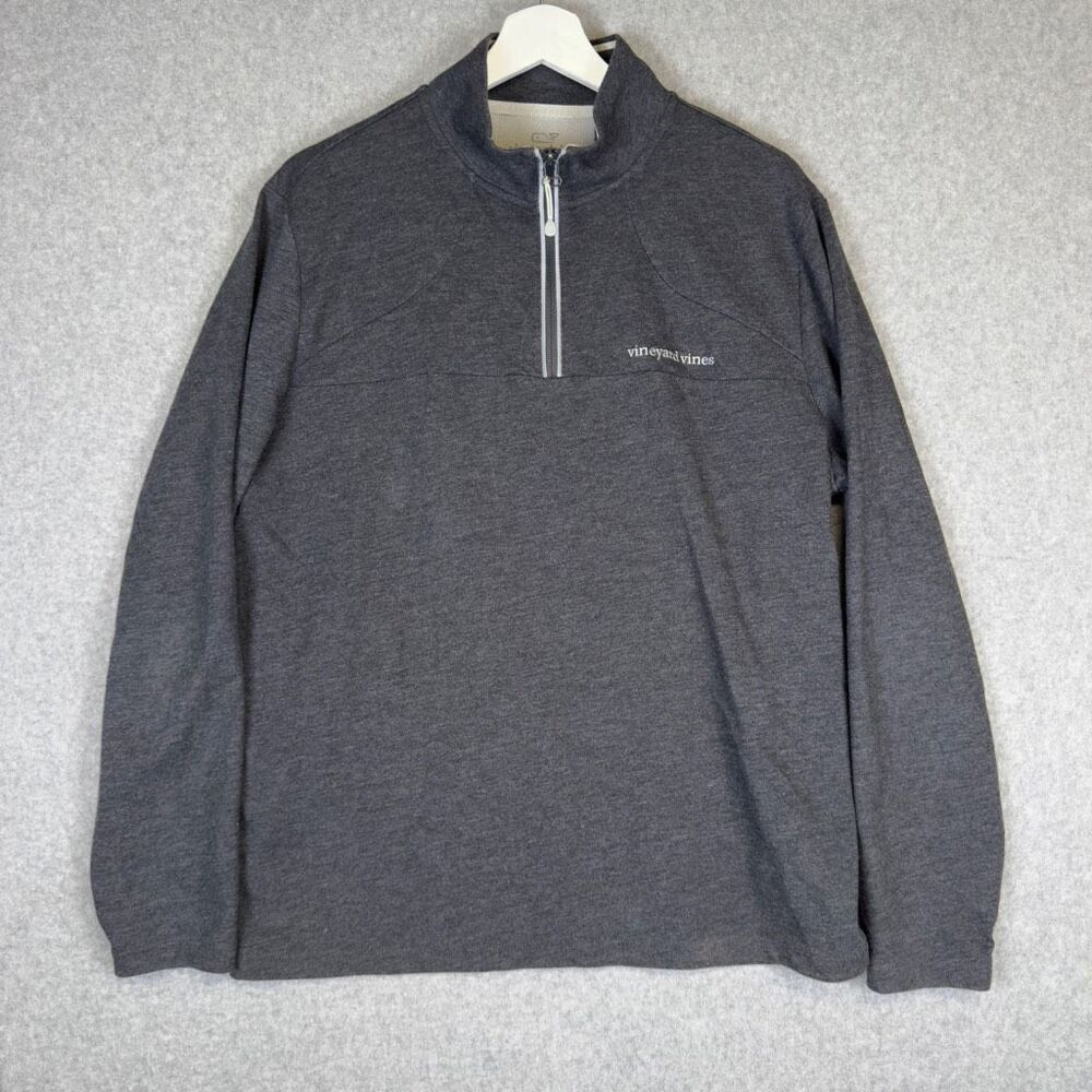 Vineyard Vines Men's Medium Grey 1/4 Zip Fleece Lined Pullover Sweater Jacket
